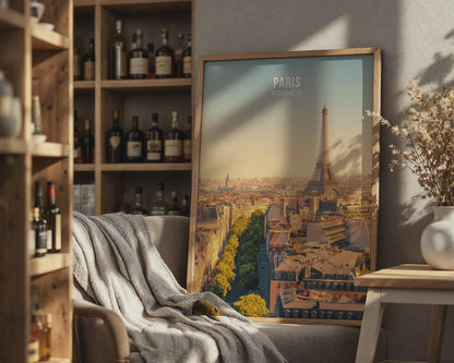 Paris France Poster Artwork with Eiffel Tower - Travel Wall Art