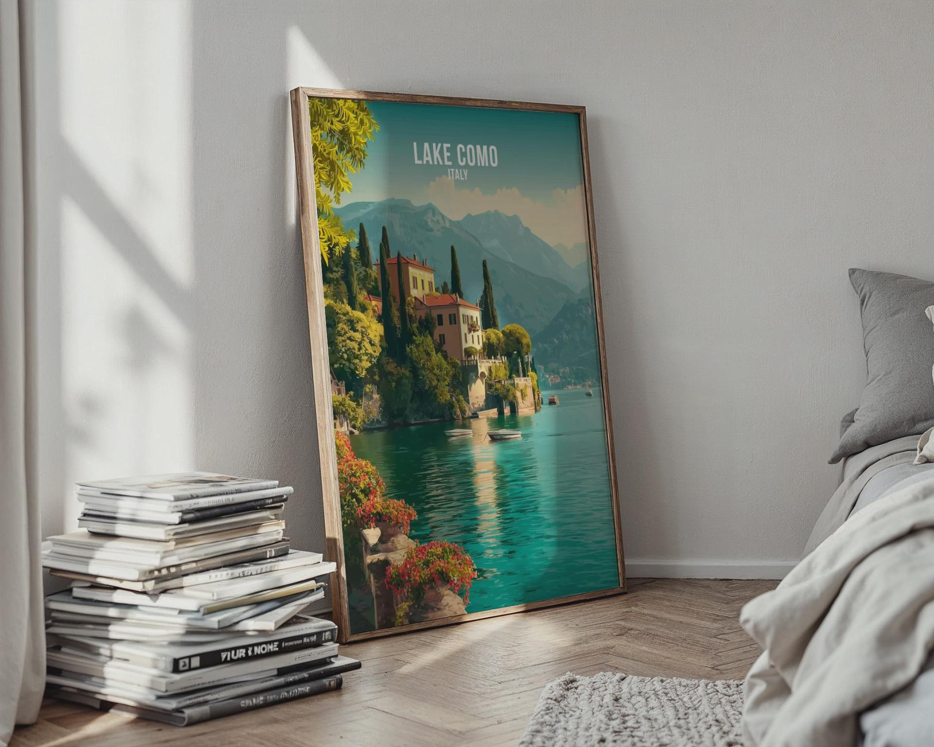 Lake Como Italy Print Vintage Travel Poster Wall Art - Travel Wall Art
