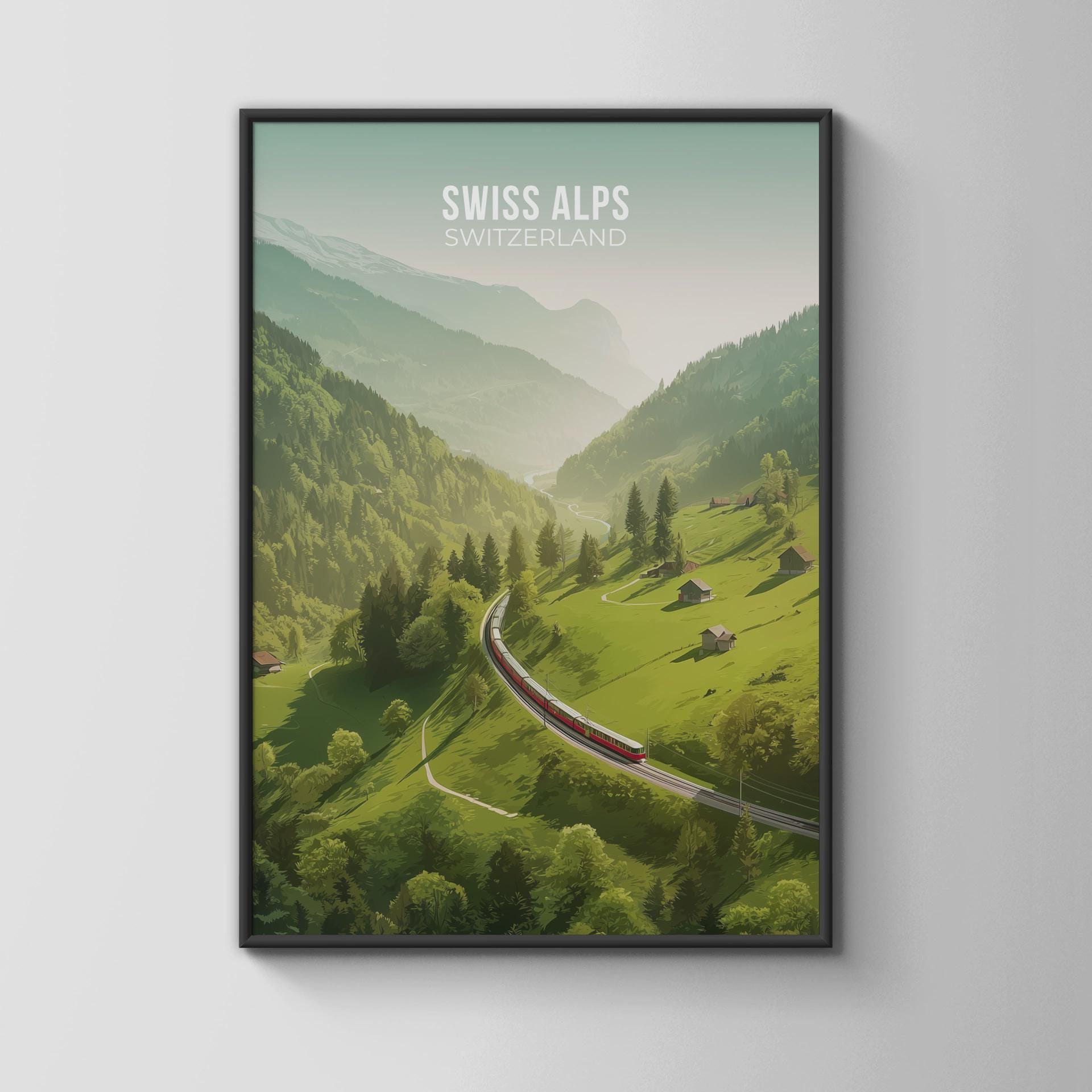 Swiss Alps Landscape Poster Train Journey Art Print - Travel Wall Art