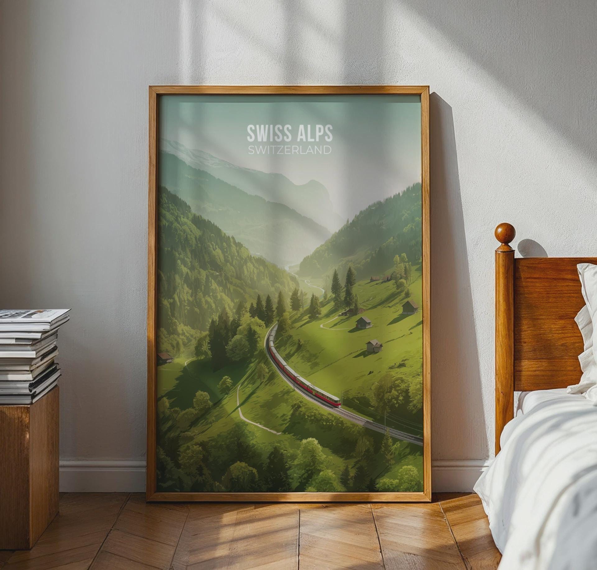 Swiss Alps Landscape Poster Train Journey Art Print - Travel Wall Art