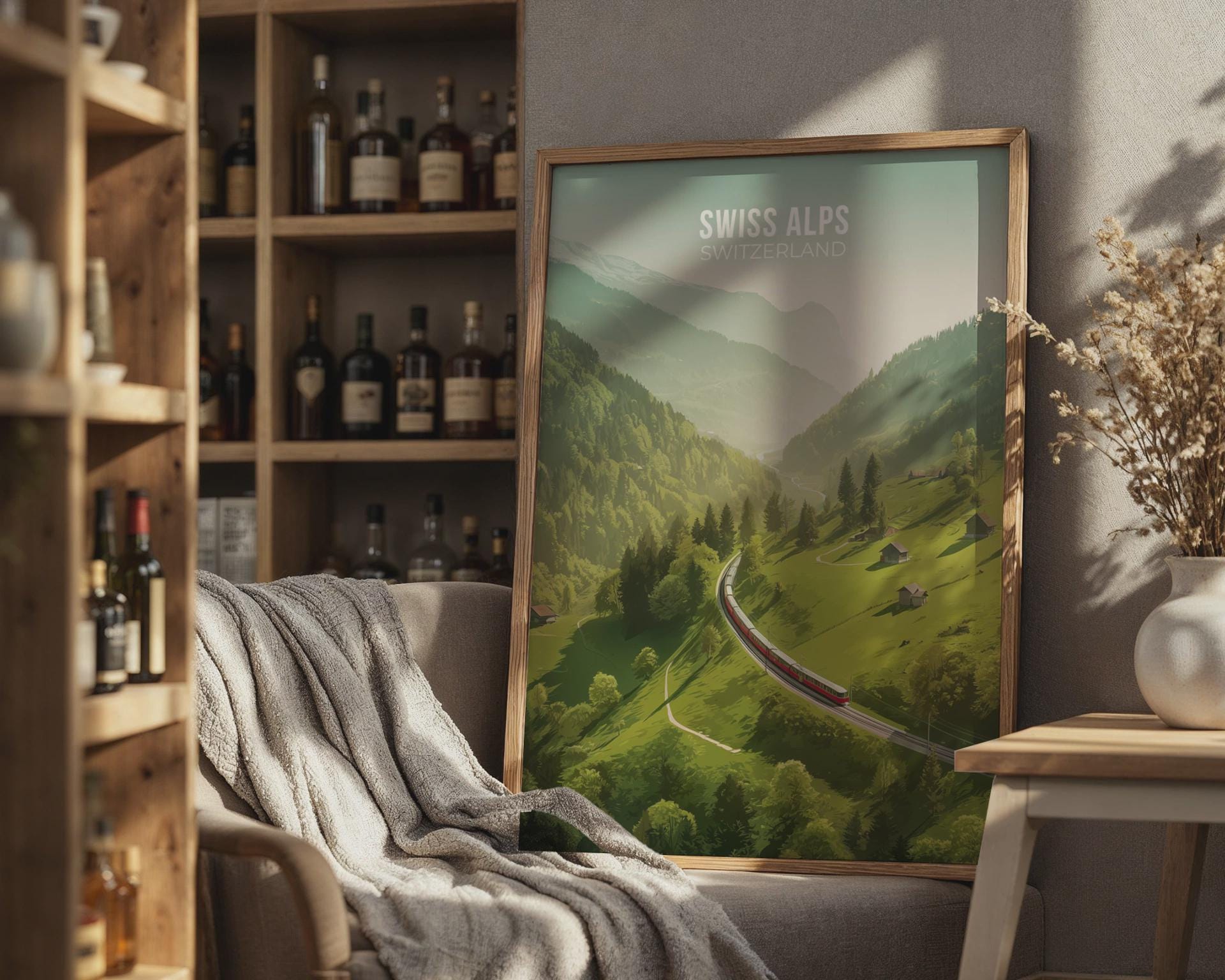 Swiss Alps Landscape Poster Train Journey Art Print - Travel Wall Art