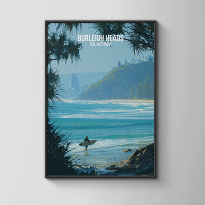 Burleigh Heads QLD Australia Poster Wall Art Surfing Coastal Landscape - Travel Wall Art