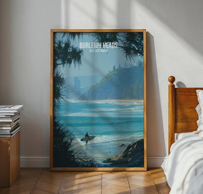 Burleigh Heads QLD Australia Poster Wall Art Surfing Coastal Landscape - Travel Wall Art