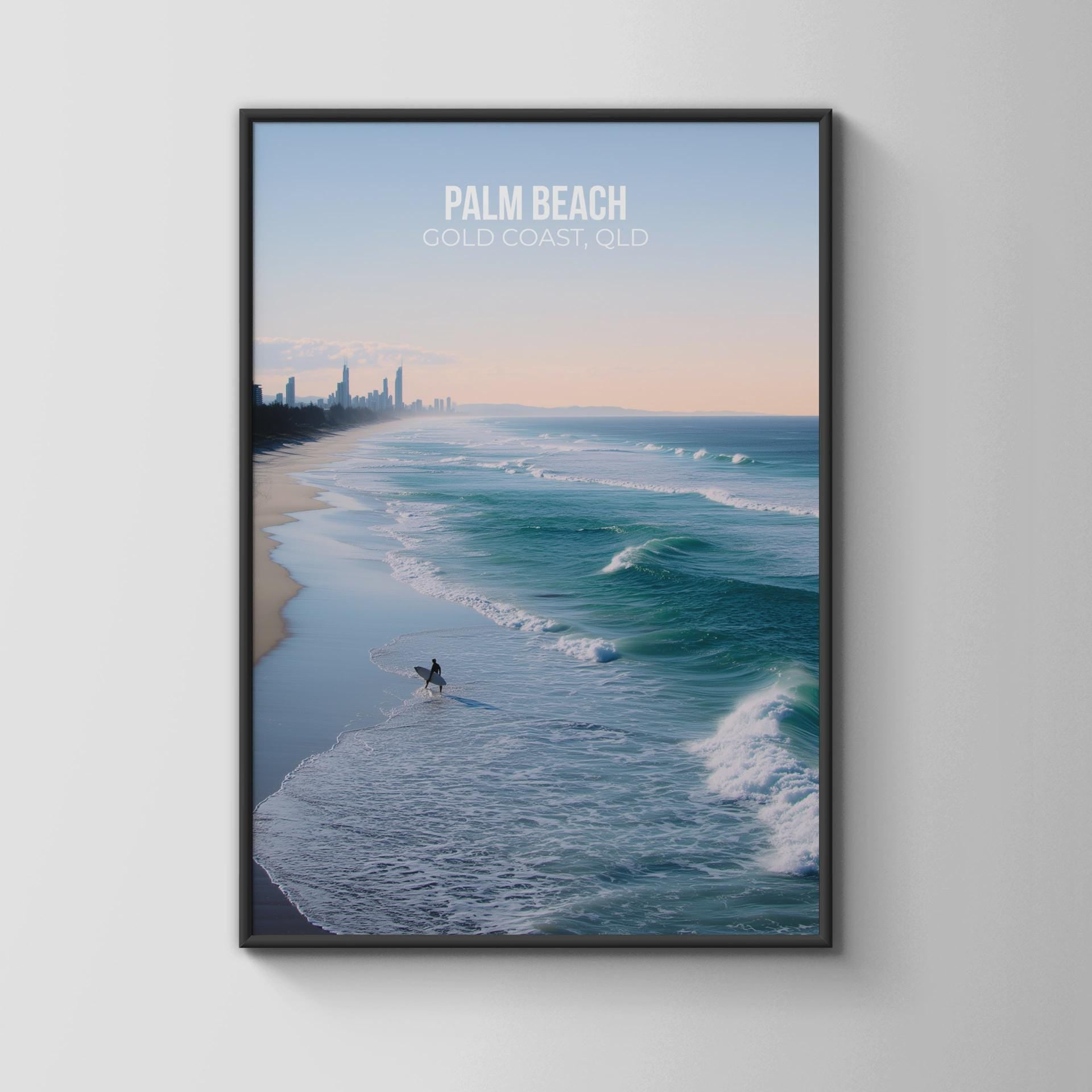 Palm Beach Gold Coast Poster Wall Art Surfing Scene - Travel Wall Art