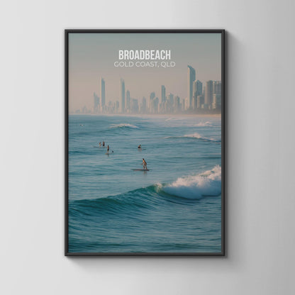 Broadbeach Surfing Poster Coastal Art Print Gold Coast QLD Wall Art - Travel Wall Art