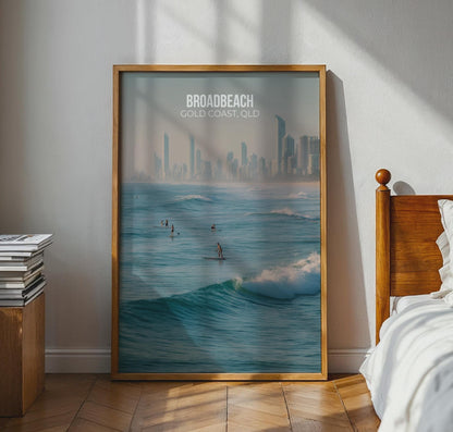 Broadbeach Surfing Poster Coastal Art Print Gold Coast QLD Wall Art - Travel Wall Art