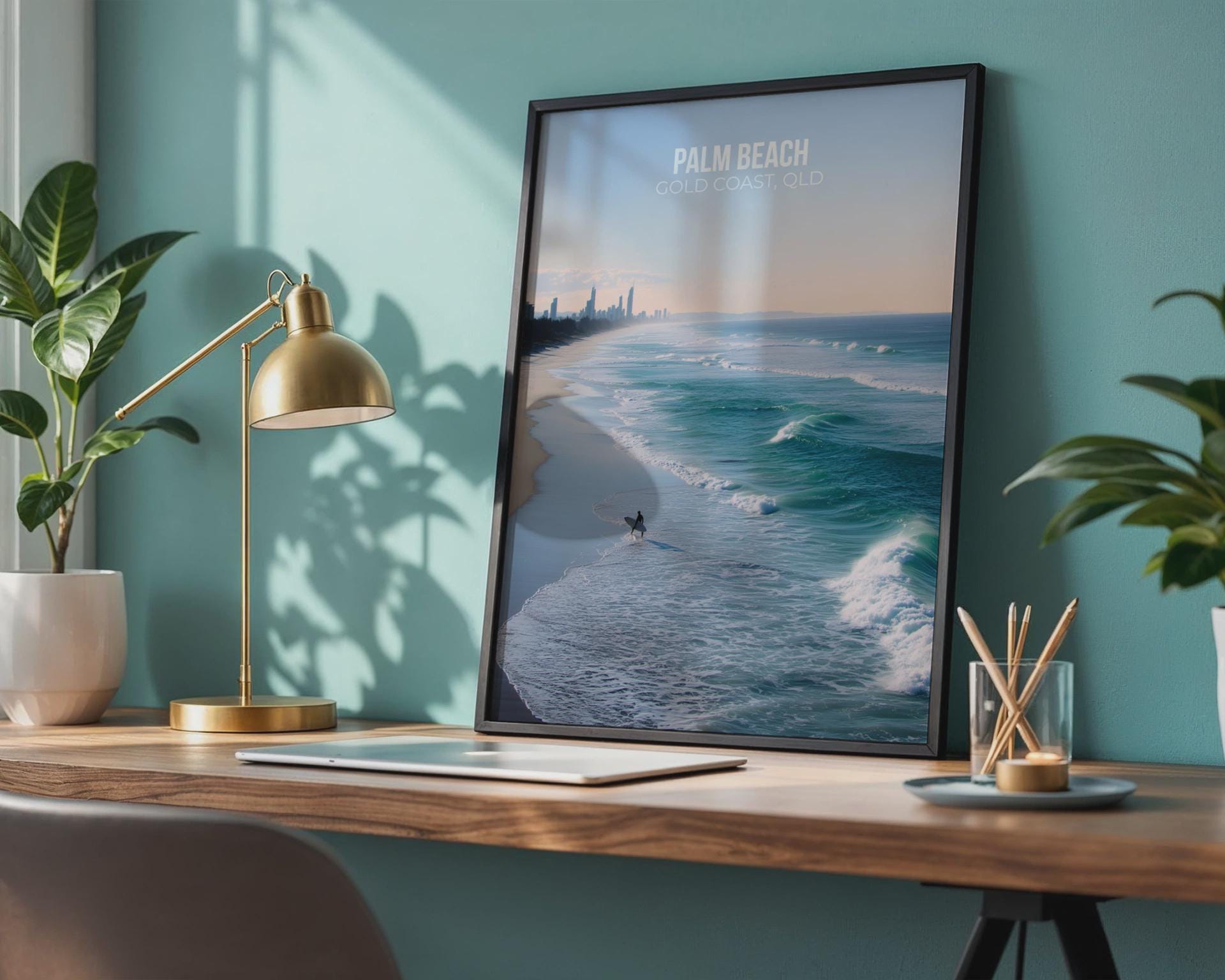 Palm Beach Gold Coast Poster Wall Art Surfing Scene - Travel Wall Art