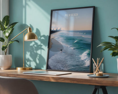 Palm Beach Gold Coast Poster Wall Art Surfing Scene - Travel Wall Art