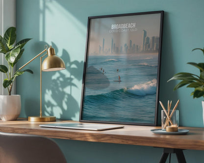 Broadbeach Surfing Poster Coastal Art Print Gold Coast QLD Wall Art - Travel Wall Art