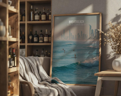 Broadbeach Surfing Poster Coastal Art Print Gold Coast QLD Wall Art - Travel Wall Art