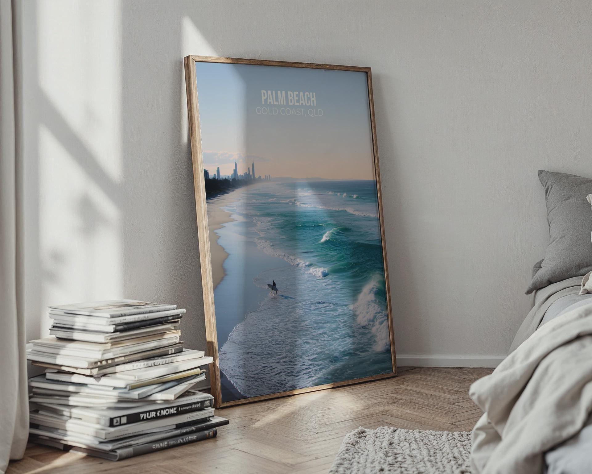 Palm Beach Gold Coast Poster Wall Art Surfing Scene - Travel Wall Art