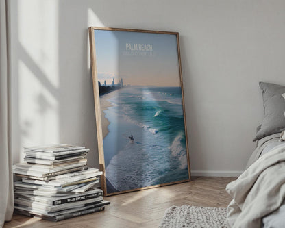 Palm Beach Gold Coast Poster Wall Art Surfing Scene - Travel Wall Art