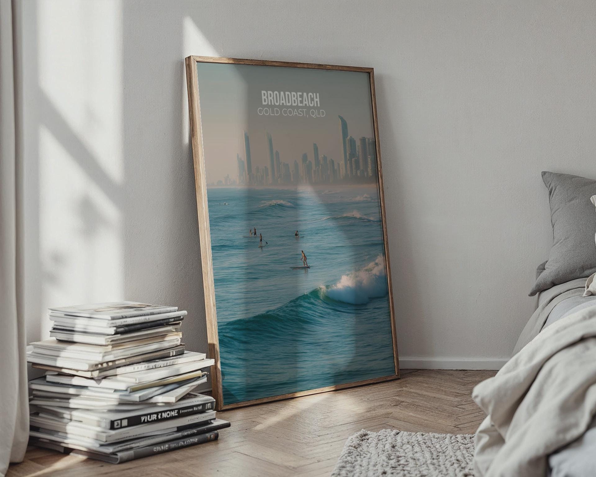 Broadbeach Surfing Poster Coastal Art Print Gold Coast QLD Wall Art - Travel Wall Art