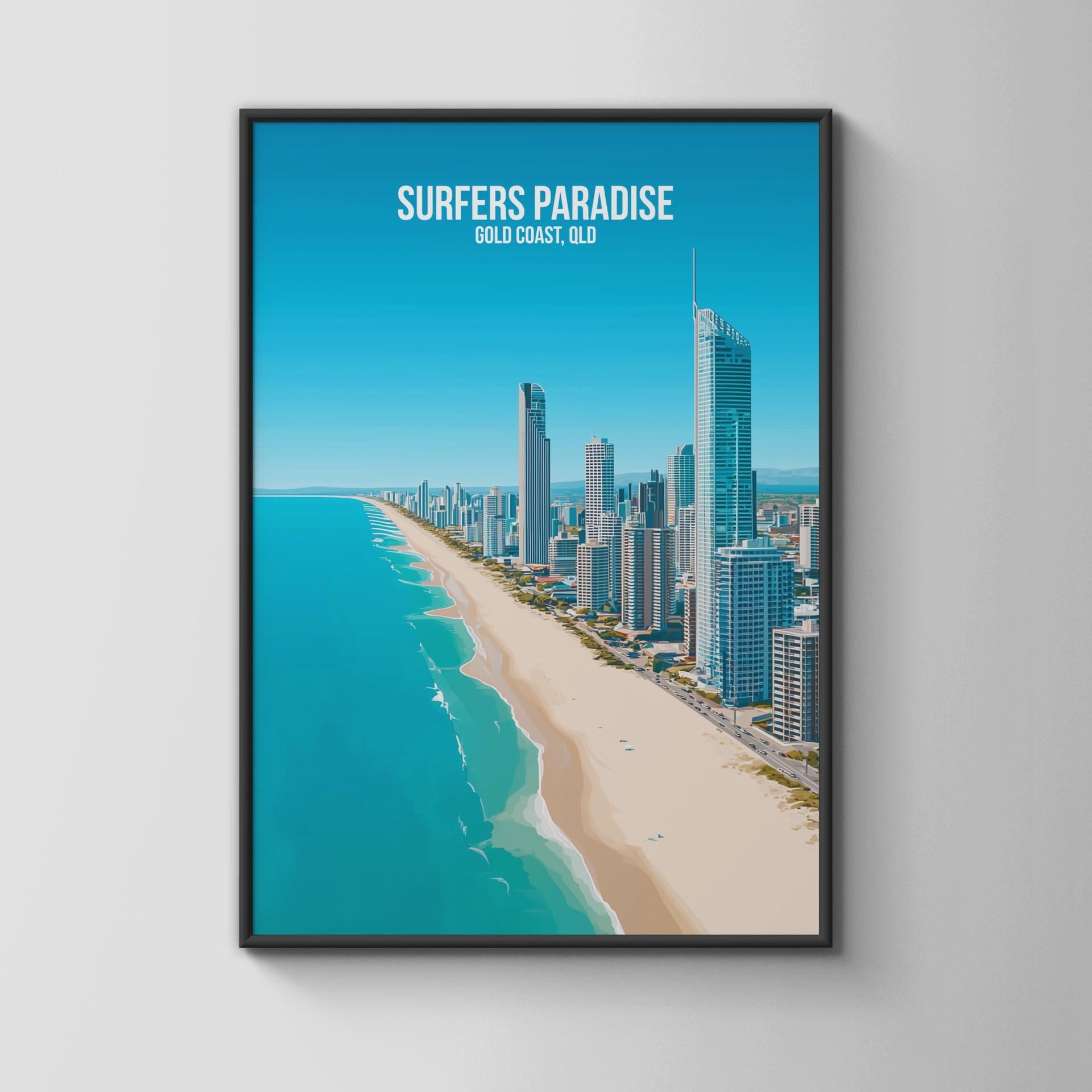 Surfers Paradise Coastal Art Print Wall Art Gold Coast QLD - Travel Wall Art