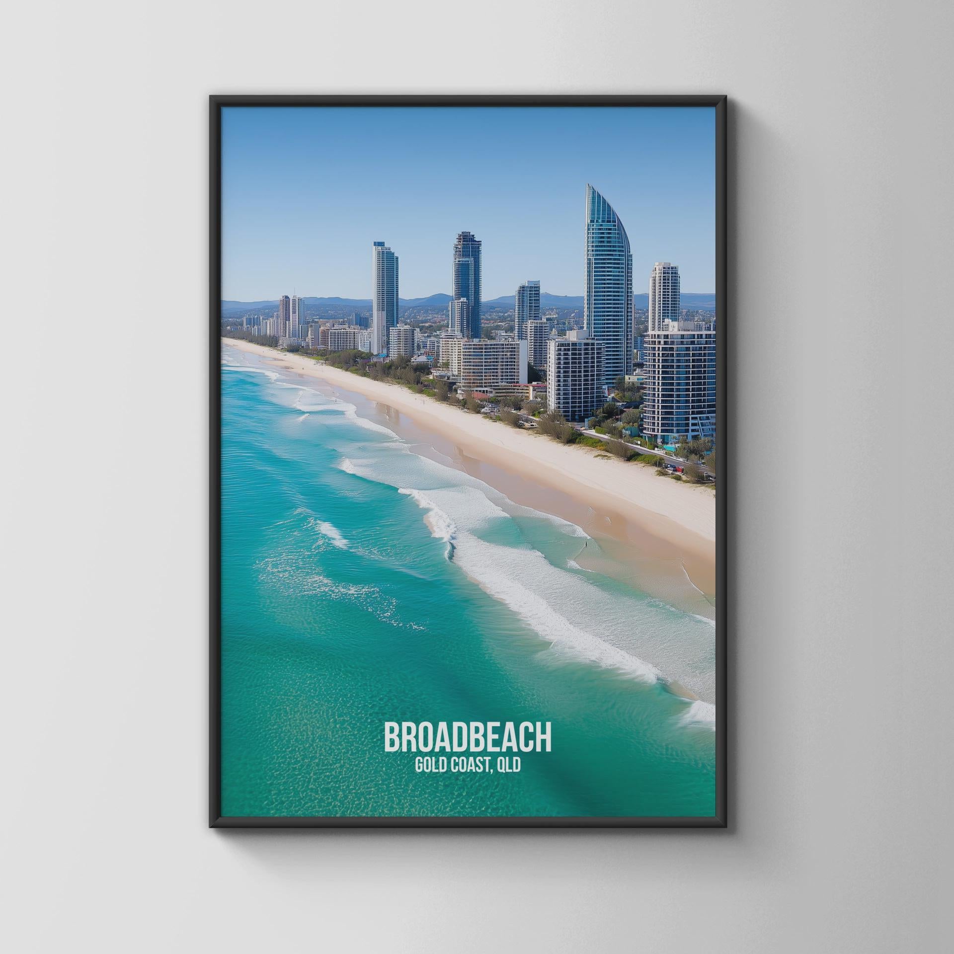 Broadbeach Gold Coast Shoreline Poster Wall Art - Travel Wall Art