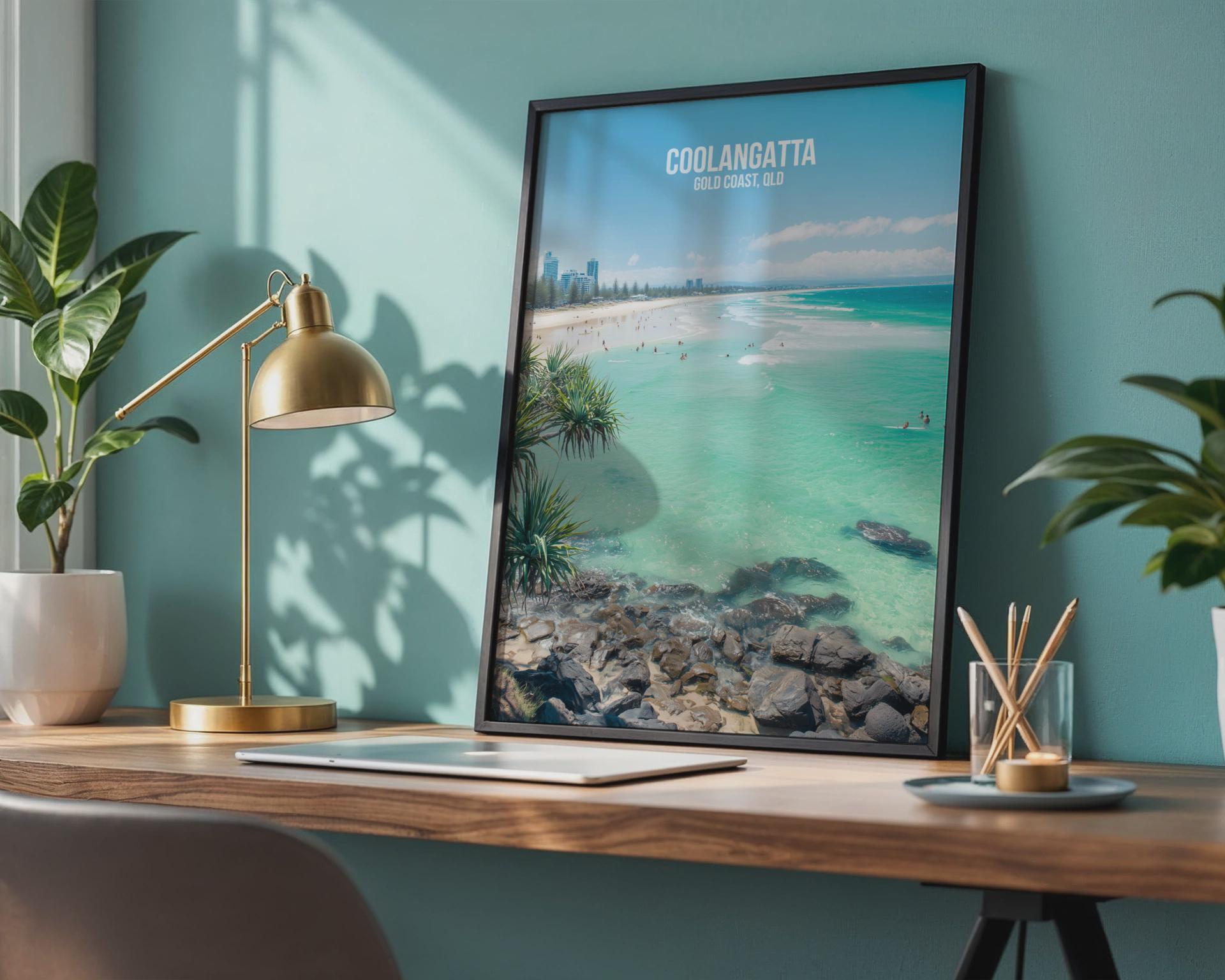 Coolangatta Beach Poster Gold Coast Art Print - Travel Wall Art
