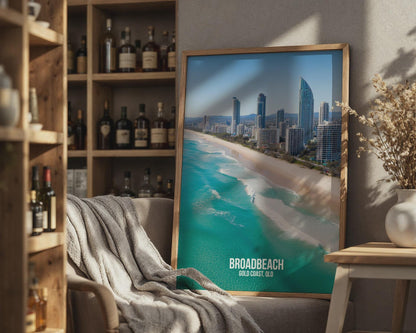 Broadbeach Gold Coast Shoreline Poster Wall Art - Travel Wall Art