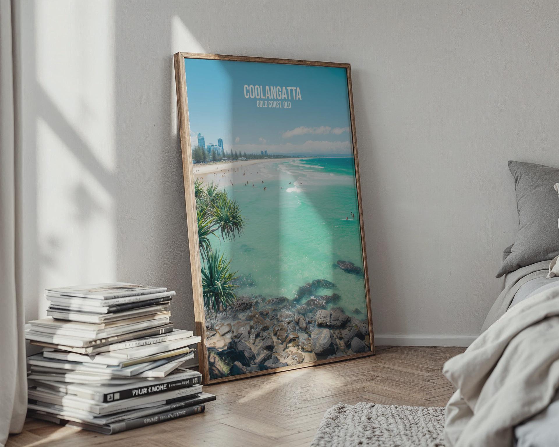 Coolangatta Beach Poster Gold Coast Art Print - Travel Wall Art