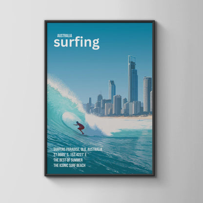 Surfing Poster Surfers Paradise Art Coastal Wall Print - Travel Wall Art