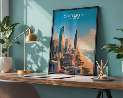 Surfers Paradise Print Coastal Cityscape Wall Art - Travel Wall Art