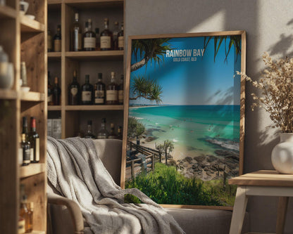 Rainbow Bay Print Gold Coast QLD Beach Poster Wall Art - Travel Wall Art