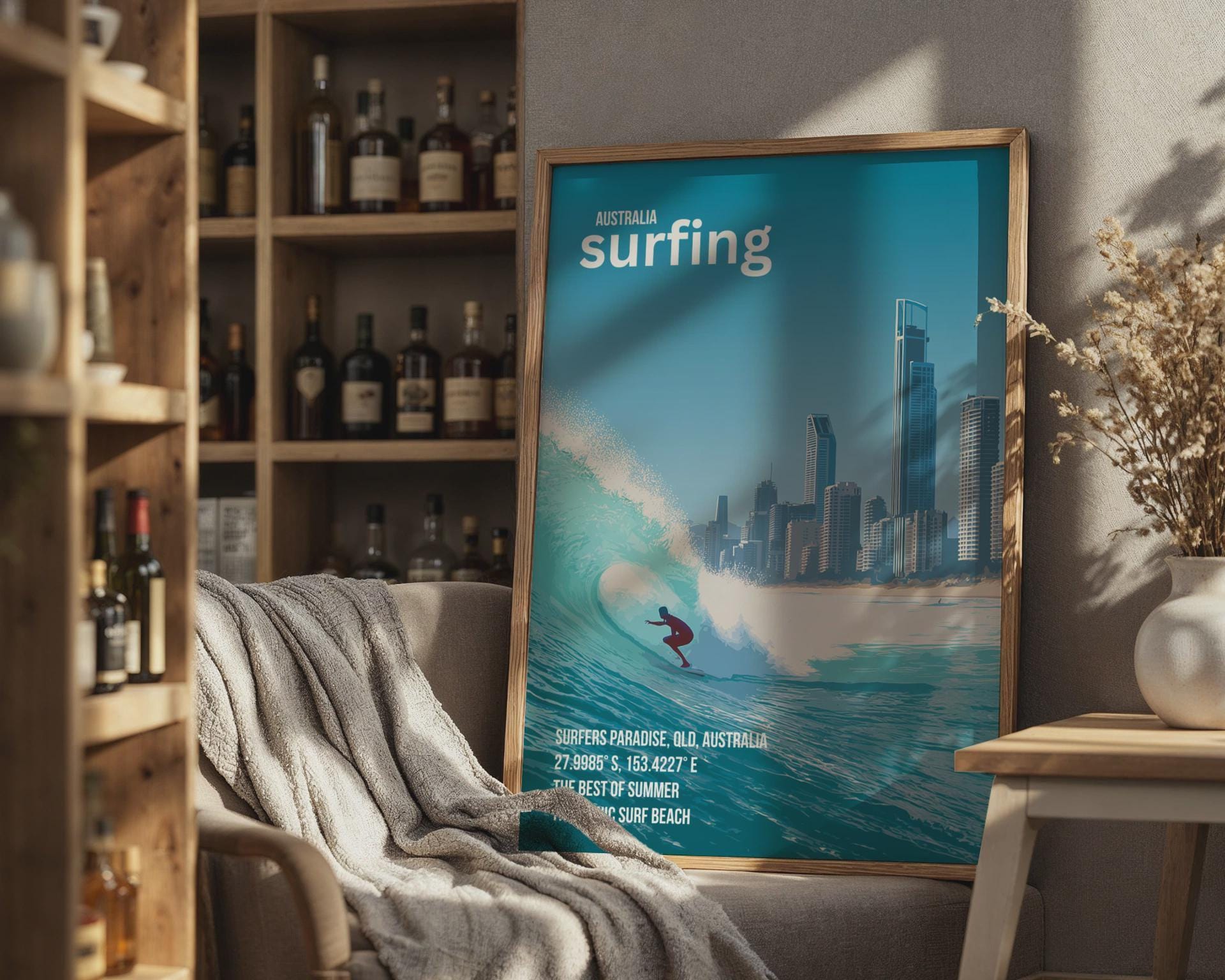 Surfing Poster Surfers Paradise Art Coastal Wall Print - Travel Wall Art