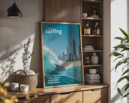 Surfing Poster Surfers Paradise Art Coastal Wall Print - Travel Wall Art