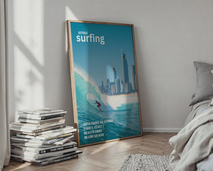 Surfing Poster Surfers Paradise Art Coastal Wall Print - Travel Wall Art