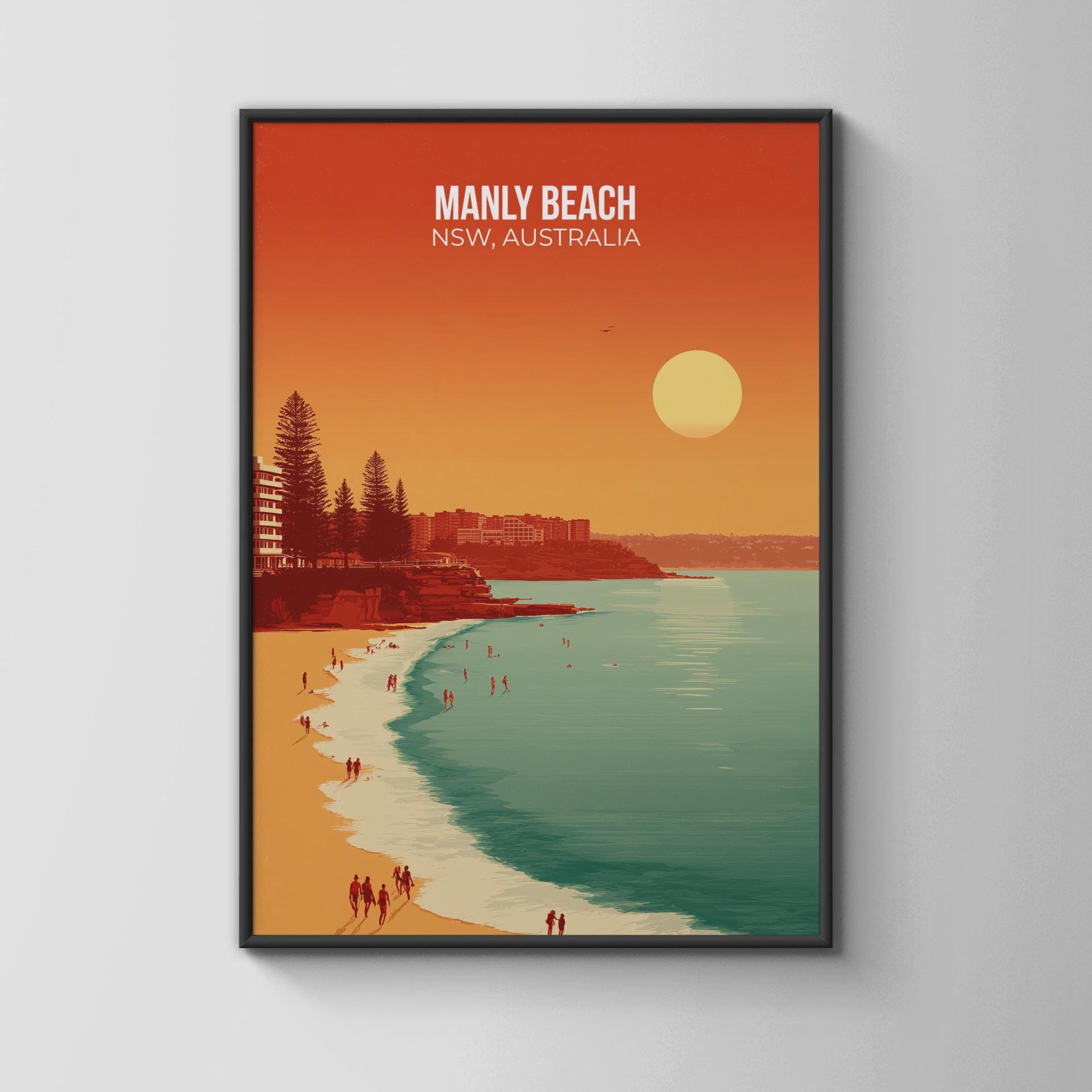 Manly Beach NSW Australia Print Minimalist Travel Art Poster - Travel Wall Art