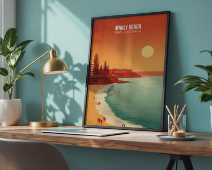 Manly Beach NSW Australia Print Minimalist Travel Art Poster - Travel Wall Art