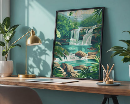 Cairns QLD Australia Travel Poster Waterfall Print - Travel Wall Art