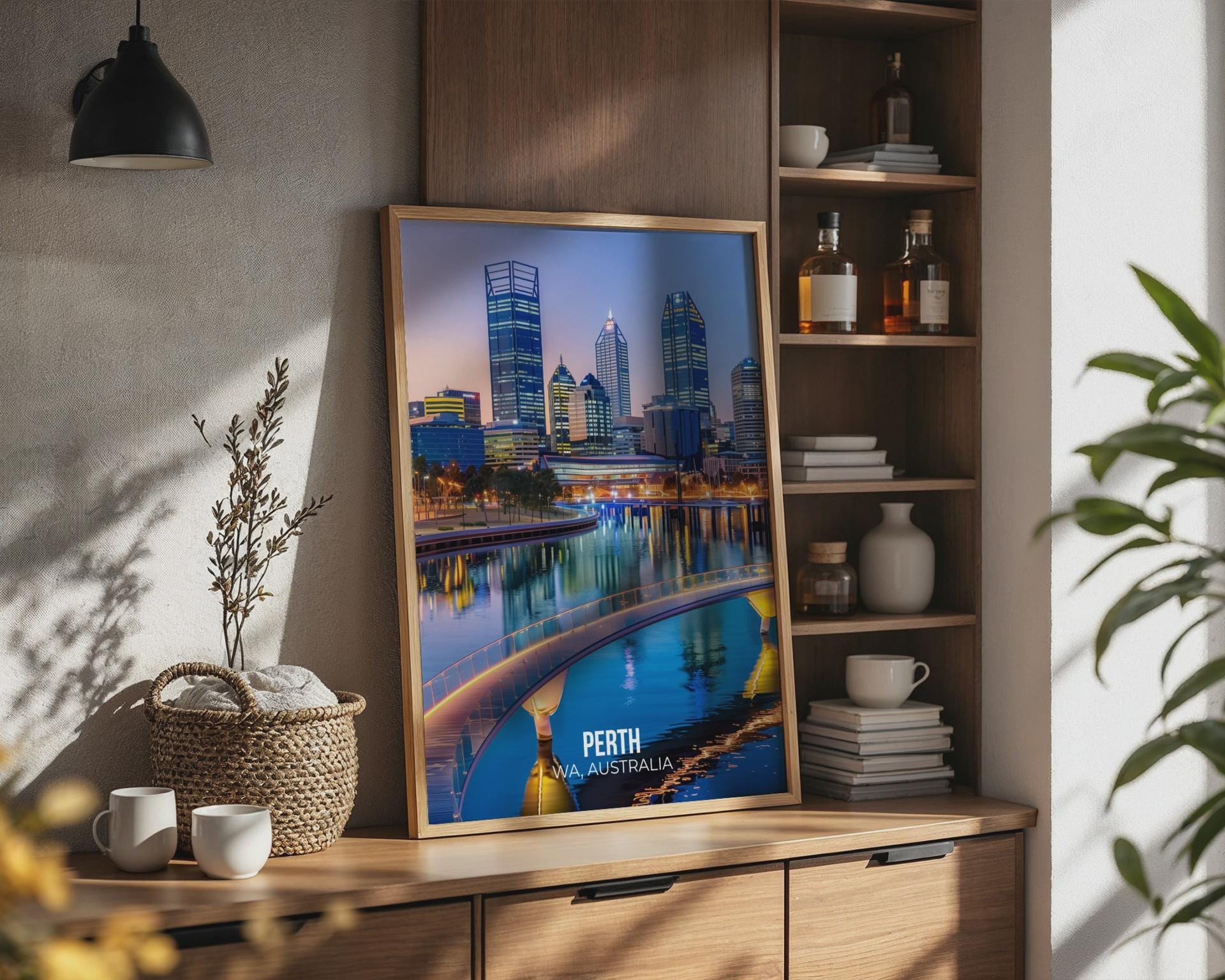 Perth Cityscape Print Water Reflection Night Lights Wall Art - Travel Wall Art