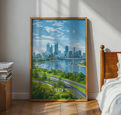 Perth Cityscape Poster WA Australia Art Print - Travel Wall Art