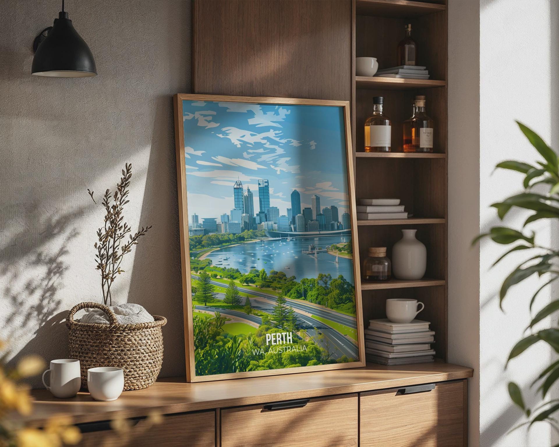 Perth Cityscape Poster WA Australia Art Print - Travel Wall Art