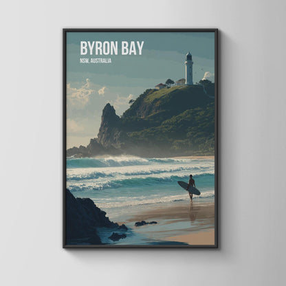 Byron Bay Surf Poster Coastal Landscape Art Print - Travel Wall Art