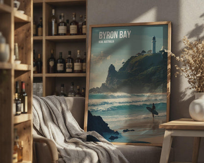 Byron Bay Surf Poster Coastal Landscape Art Print - Travel Wall Art