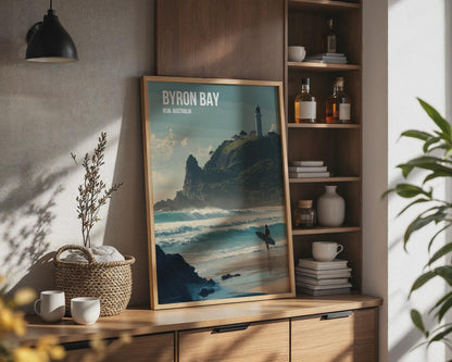 Byron Bay Surf Poster Coastal Landscape Art Print - Travel Wall Art