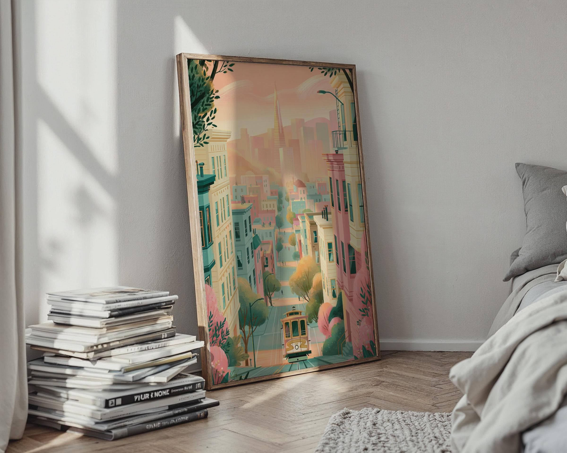 San Francisco Cityscape Cable Car Wall Art Poster - Travel Wall Art