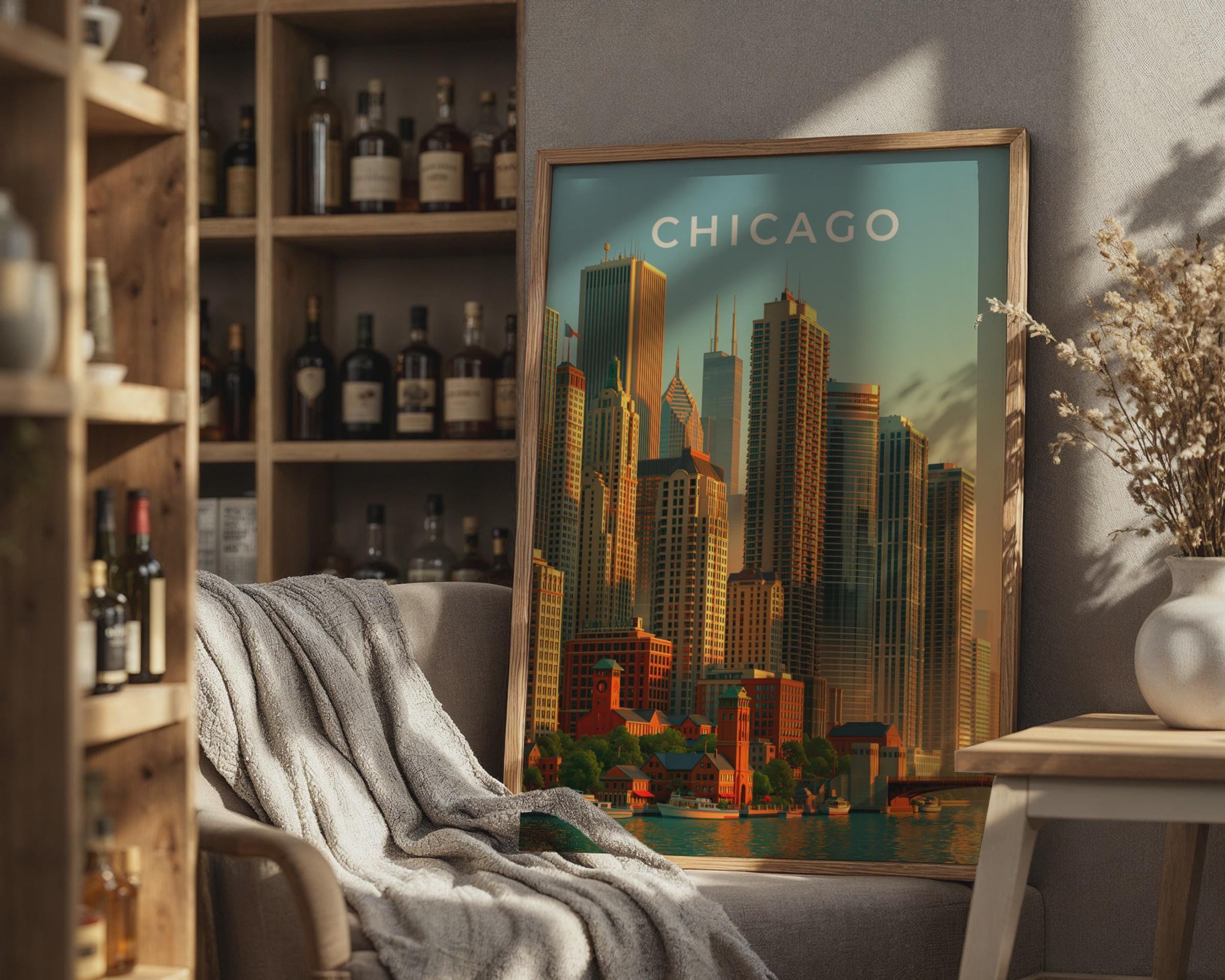 Chicago Skyline Art Print Cityscape Wall Art Urban Illustration - Travel Wall Art