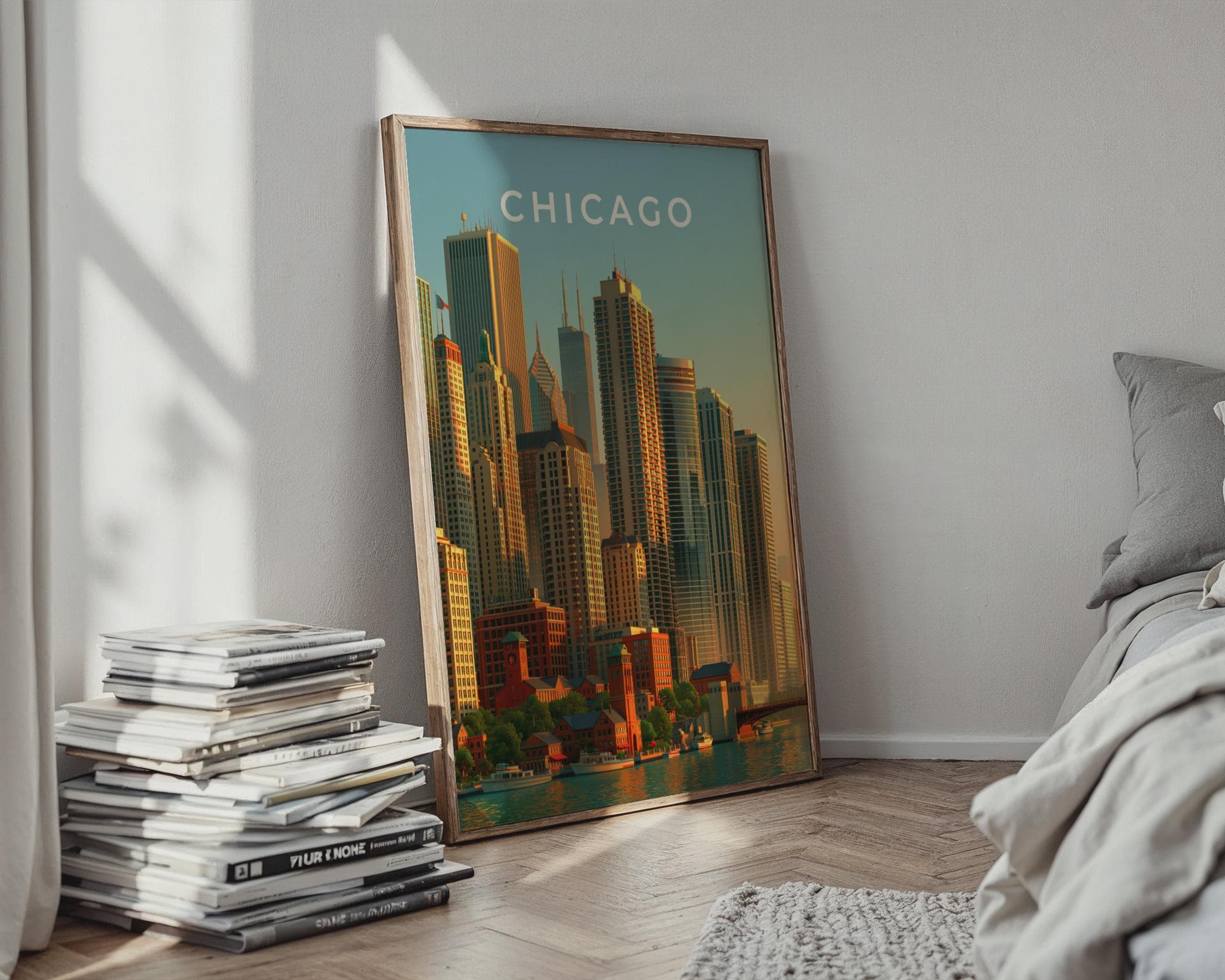 Chicago Skyline Art Print Cityscape Wall Art Urban Illustration - Travel Wall Art