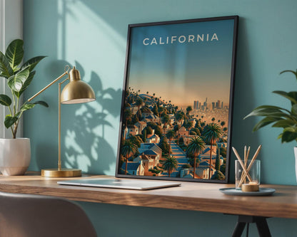 California City Skyline Sunset Poster Artwork - Travel Wall Art