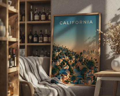 California City Skyline Sunset Poster Artwork - Travel Wall Art