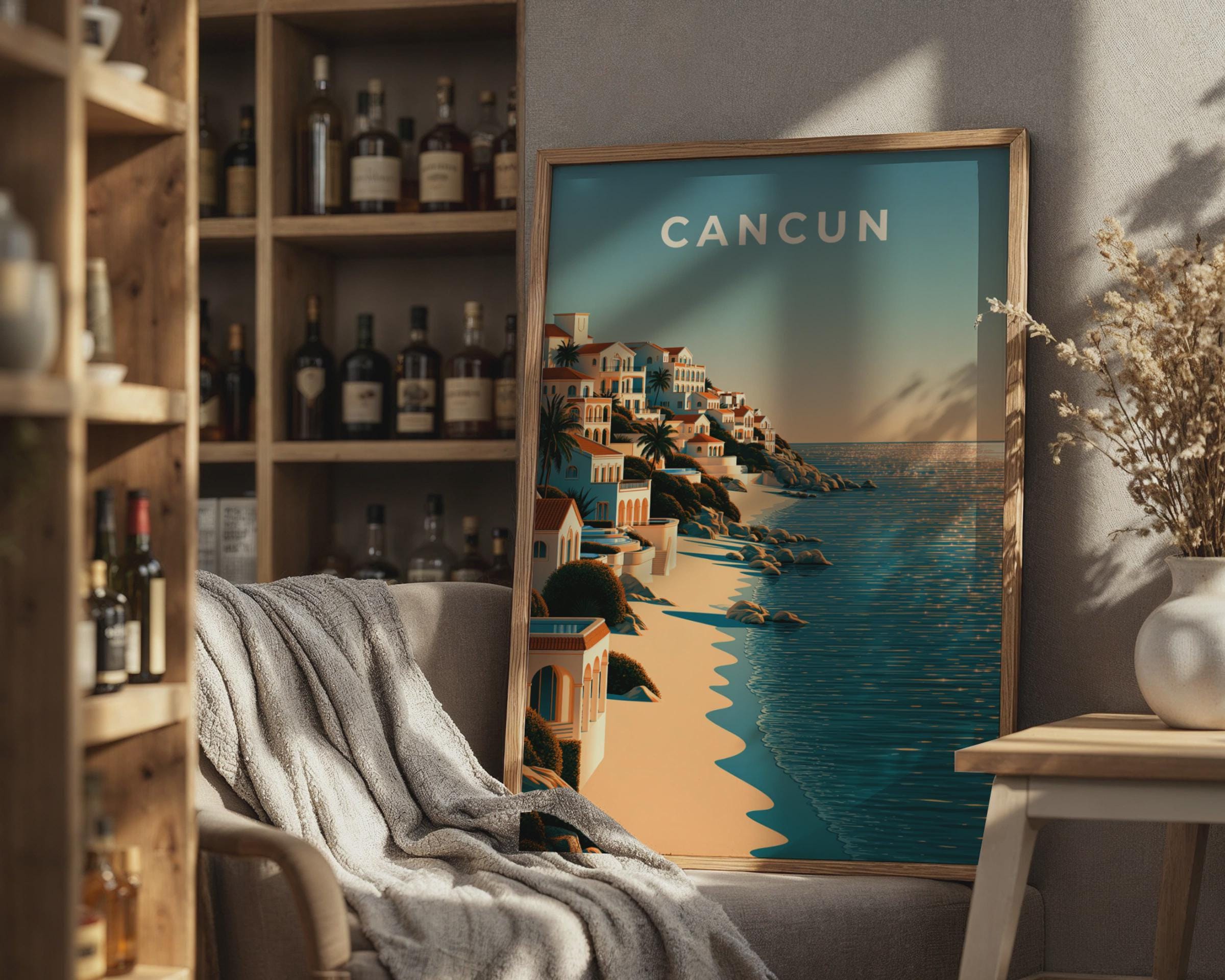 Cancun Beach Art Print Coastal Landscape - Travel Wall Art