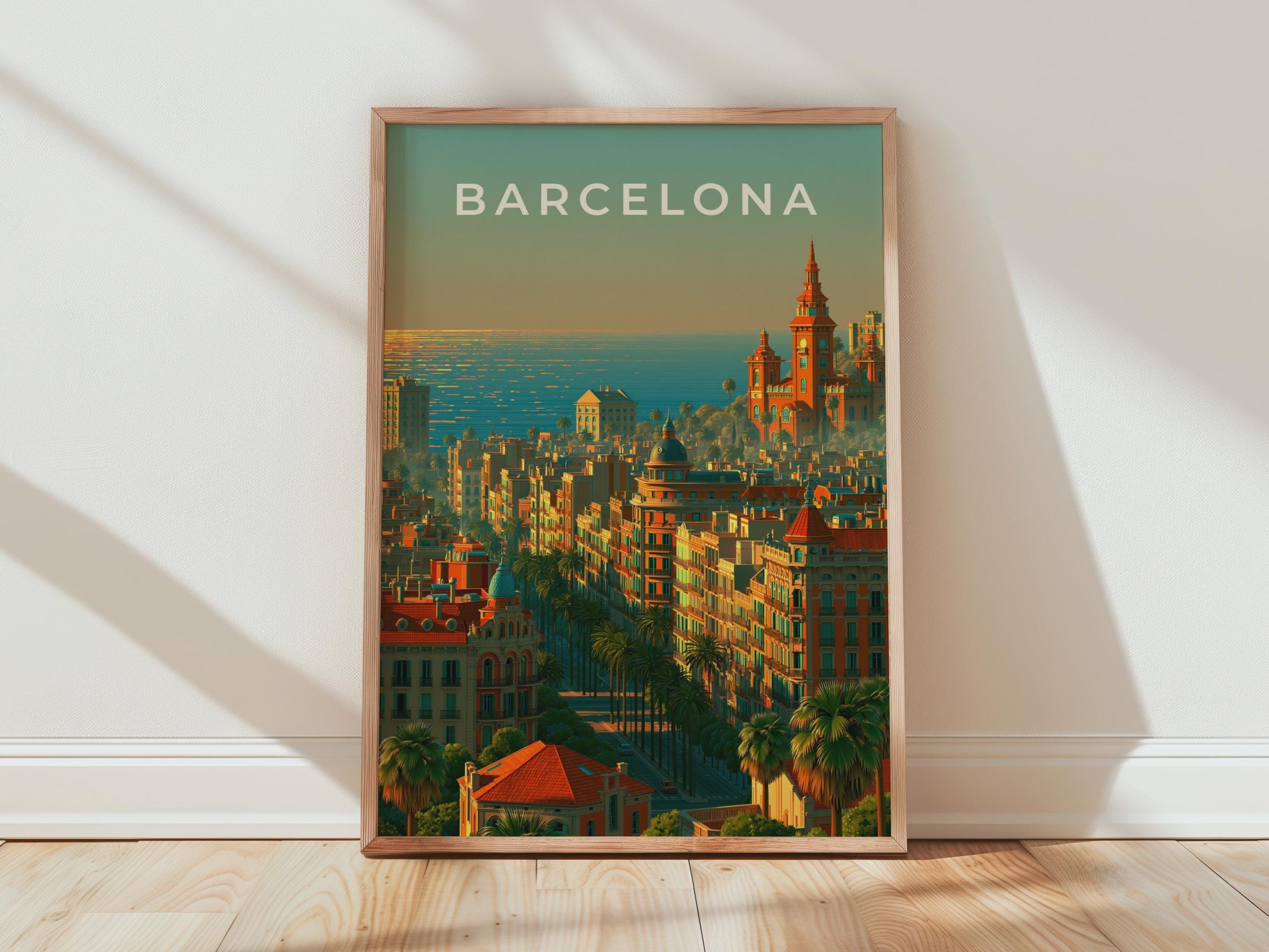 Barcelona City Skyline Poster Art Print - Travel Wall Art