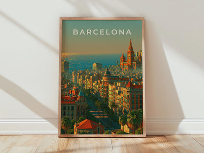 Barcelona City Skyline Poster Art Print - Travel Wall Art