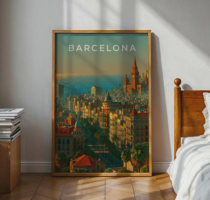 Barcelona City Skyline Poster Art Print - Travel Wall Art