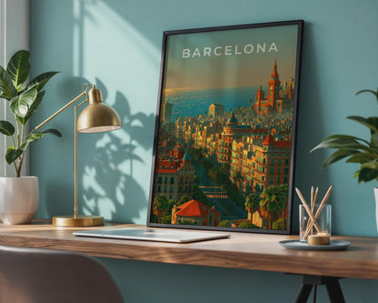 Barcelona City Skyline Poster Art Print - Travel Wall Art