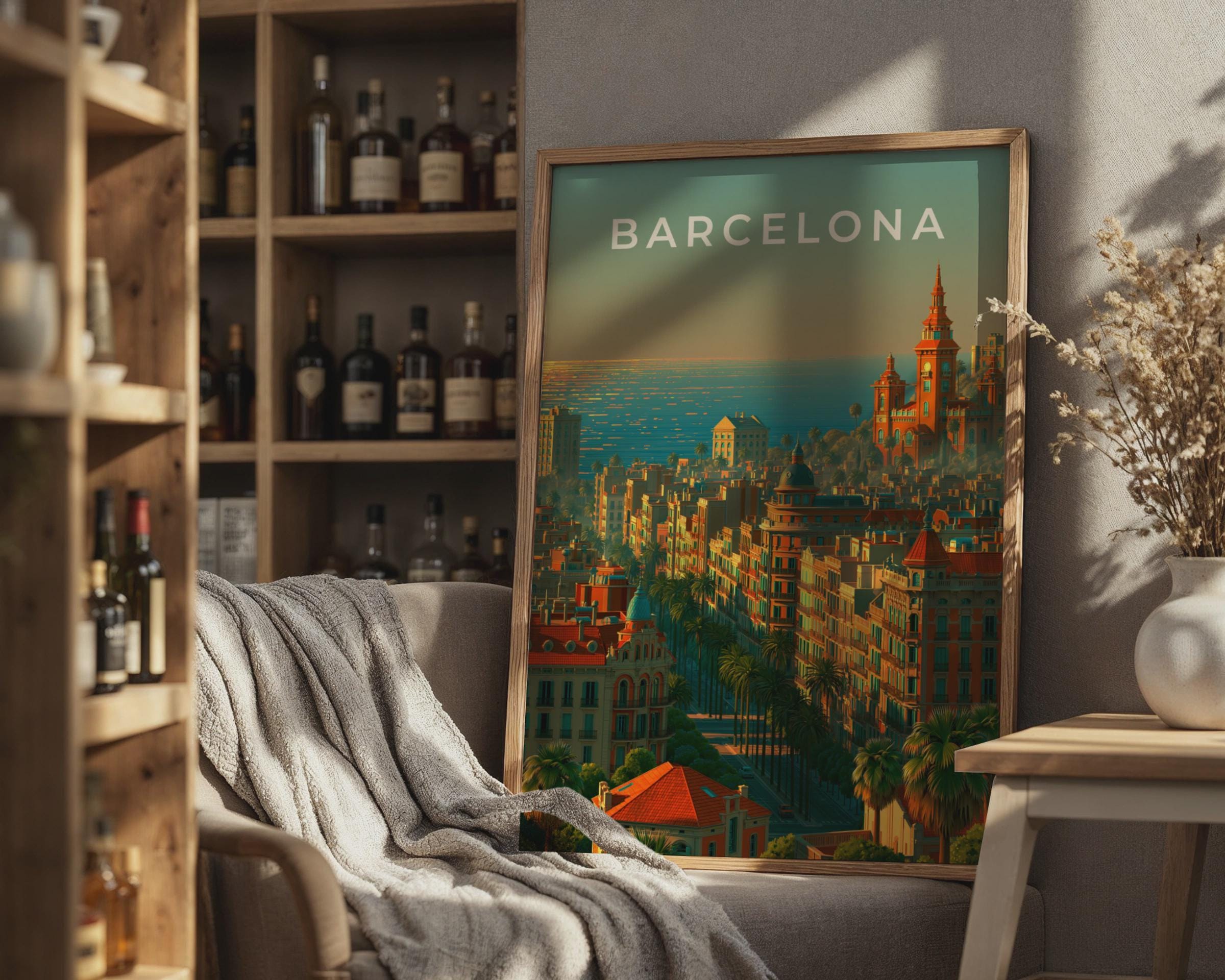 Barcelona City Skyline Poster Art Print - Travel Wall Art