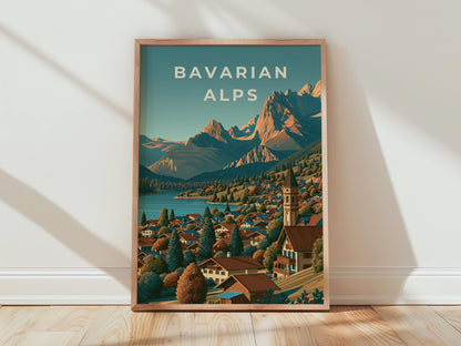 Bavarian Alps Art Print Scenic Village Landscape Poster - Travel Wall Art