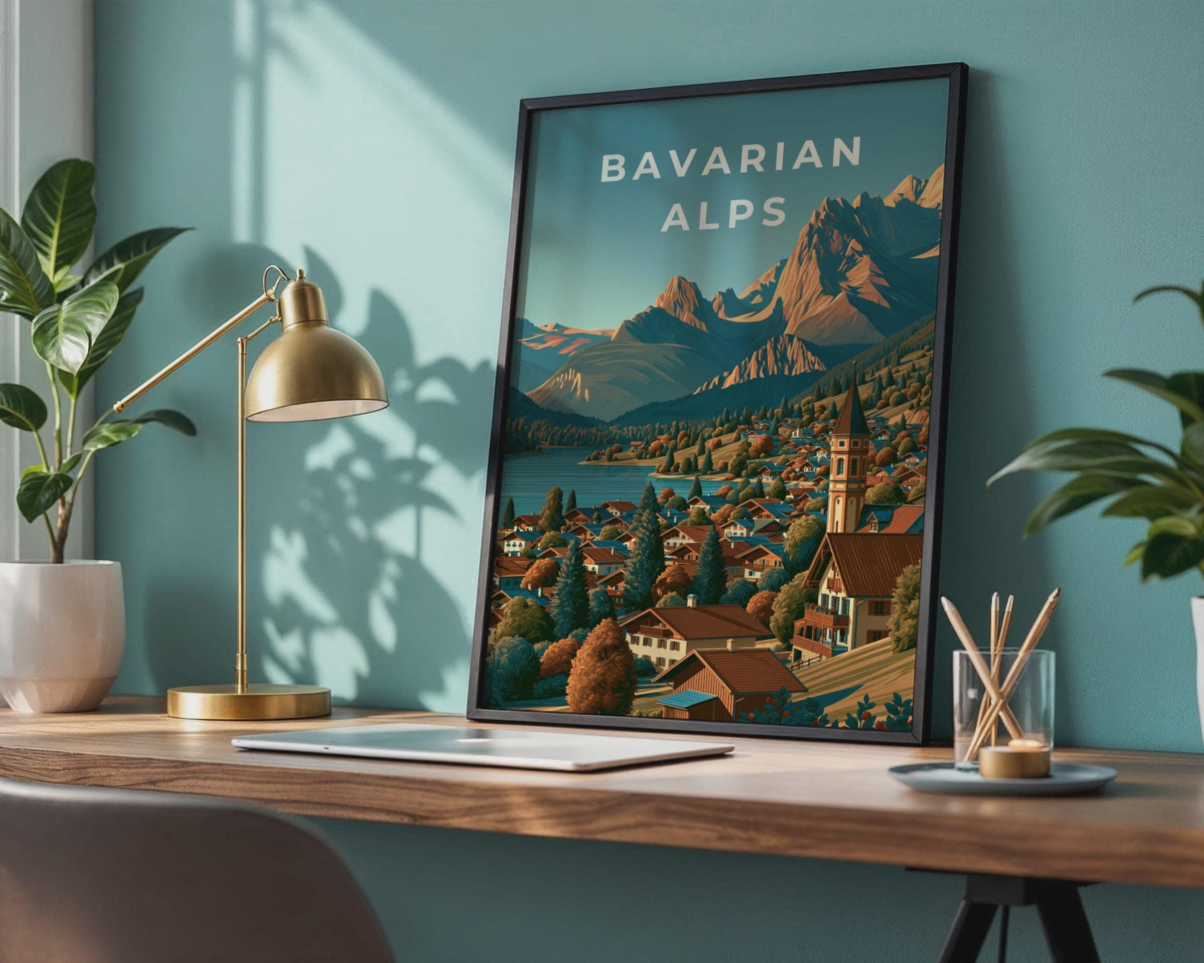 Bavarian Alps Art Print Scenic Village Landscape Poster - Travel Wall Art